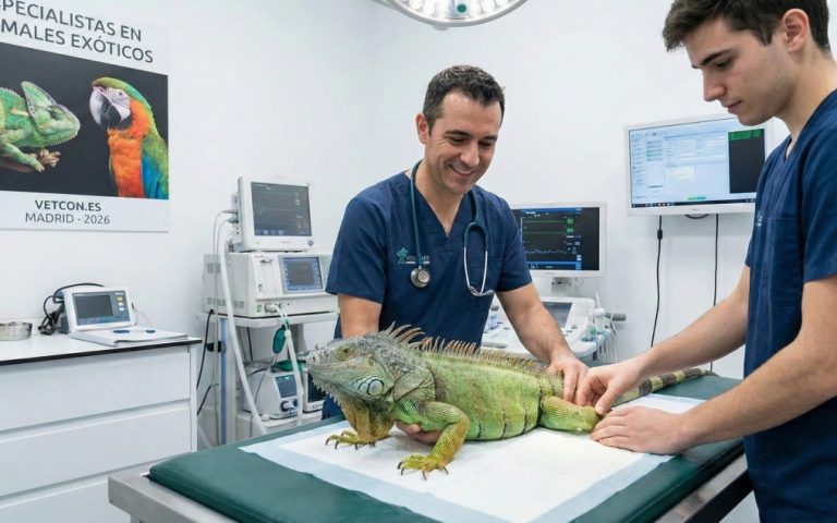 Veterinario especializado en animales exóticos en Madrid atendiendo un ave