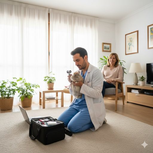 Veterinario a domicilio para animales exóticos atendiendo un conejo en Madrid