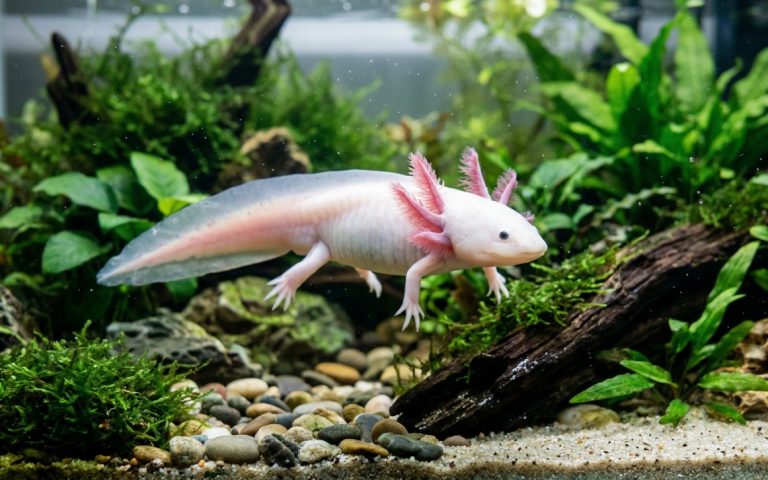 ajolote blanco ambystoma mexicanum en acuario