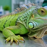 Reptil exótico en consulta veterinaria especializada en Madrid, atención urgente de prolapso cloacal