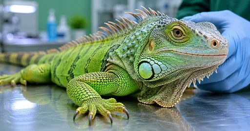 Reptil exótico en consulta veterinaria especializada en Madrid, atención urgente de prolapso cloacal