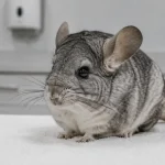 Chinchilla exótica en consulta veterinaria especializada en Madrid, atención urgente de problemas respiratorios